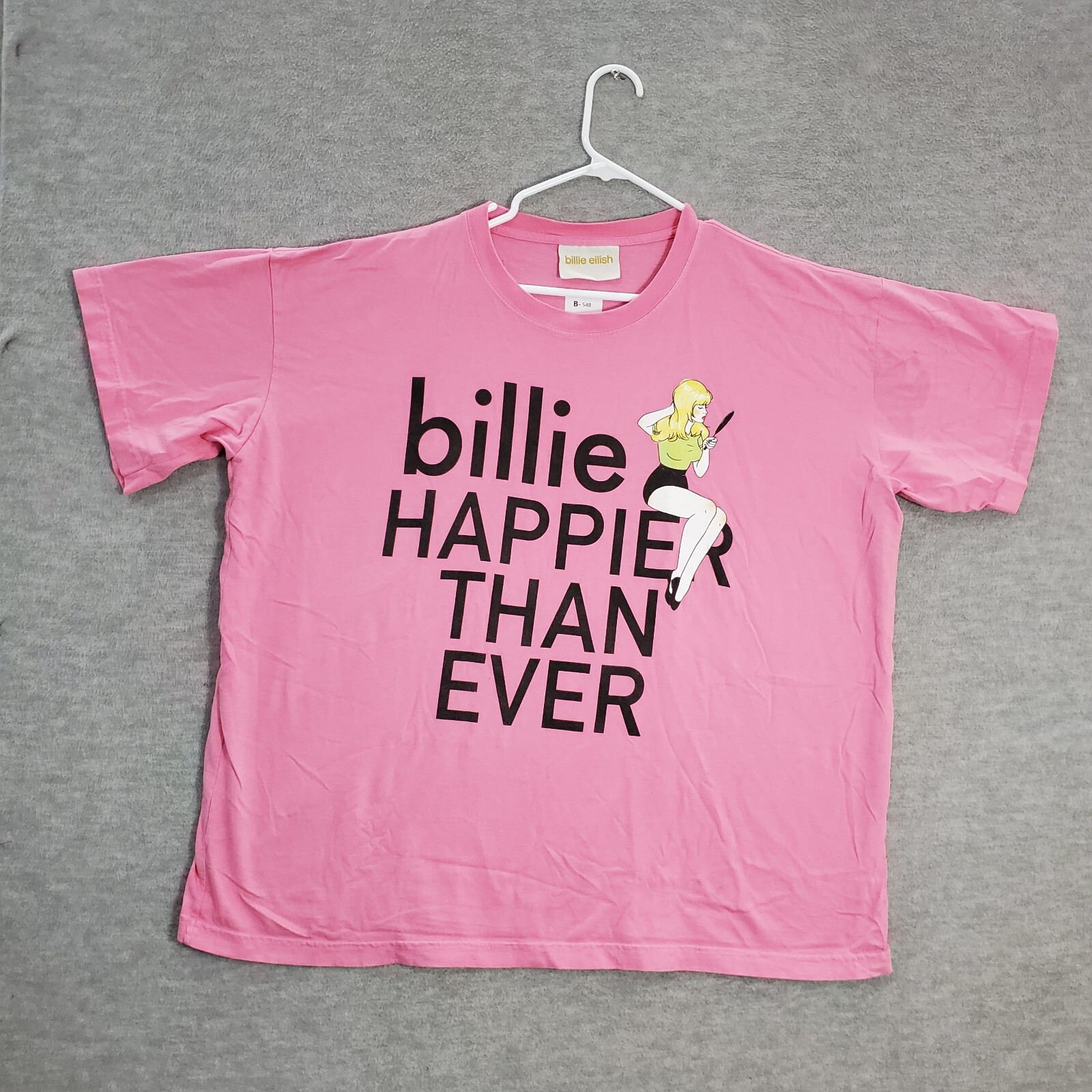 Billie Eilish Women Shirt 2XL Pink Pretty Boy Graphic Oversize Boxy Happier READ