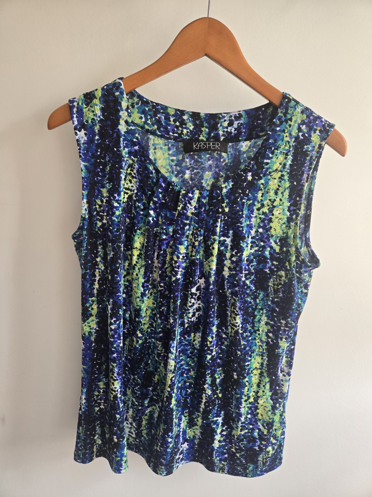 Kasper Top Womens Blue Teal Multicolor Speckled Abstract Pleated Size M Tank Y2K