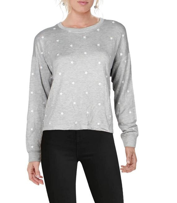 SPLENDID women top shirt RW0M73X GYS grey stars viscose elastane sz L $108