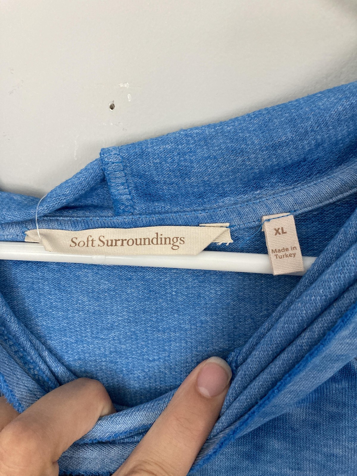 Soft Surroundings Tunic Top Women XL Blue Hooded Cowl Raglan Pockets NWT