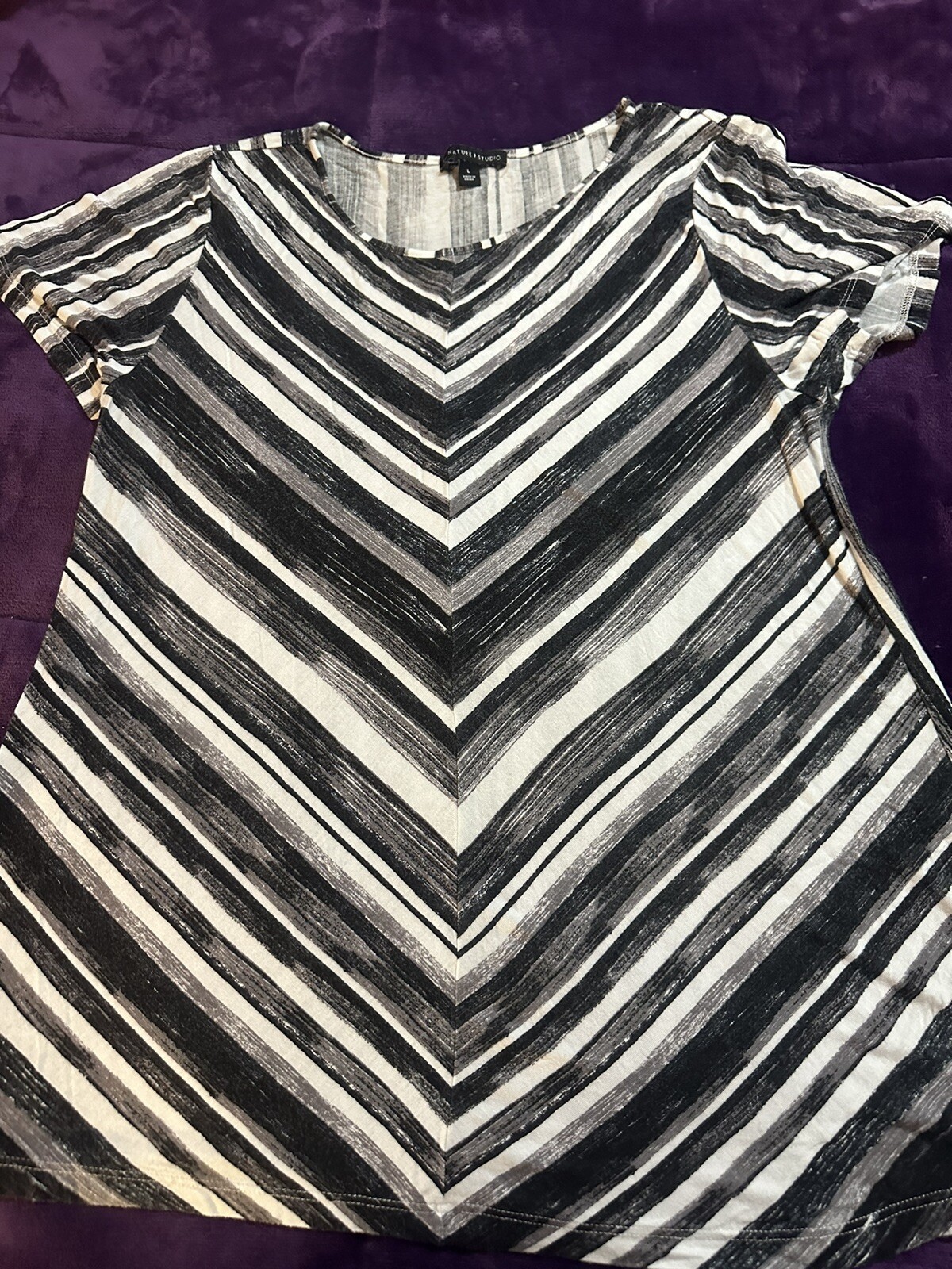 Signature Studio women’s striped Asymmetrical Hem Pullover Tunic Top Sz.large