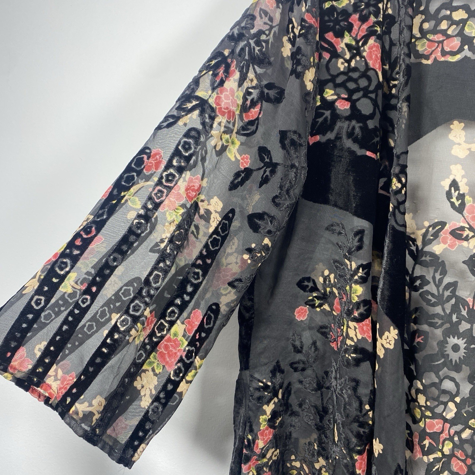Black Floral Velvet Burnout Kimono Sheer Dark Fairy Whimsigoth Boho One Size