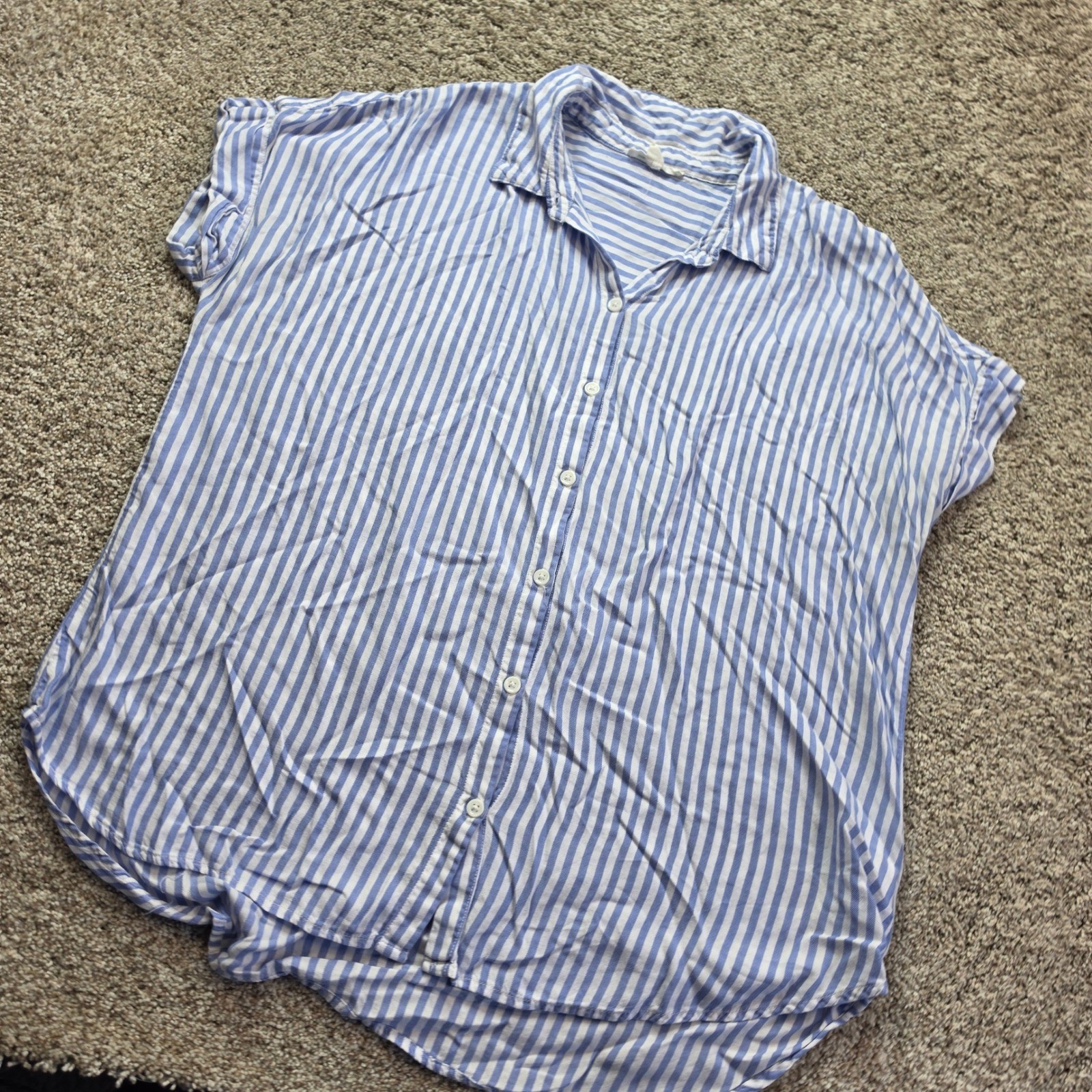 beachlunchlounge Striped Button Down Shirt Womens Large Blue White Short Sleeve