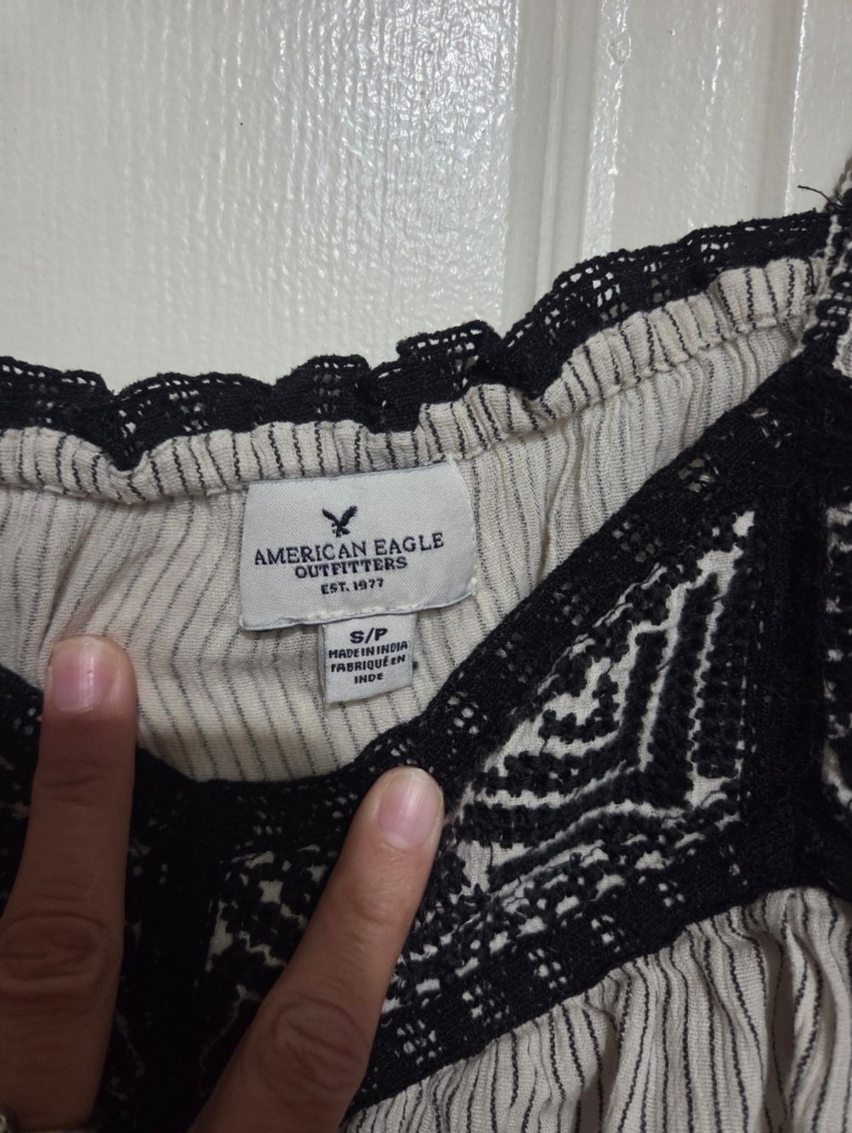 Boho Babydoll Flowy Stripe Tank Top with Black Lace Trim Small EUC