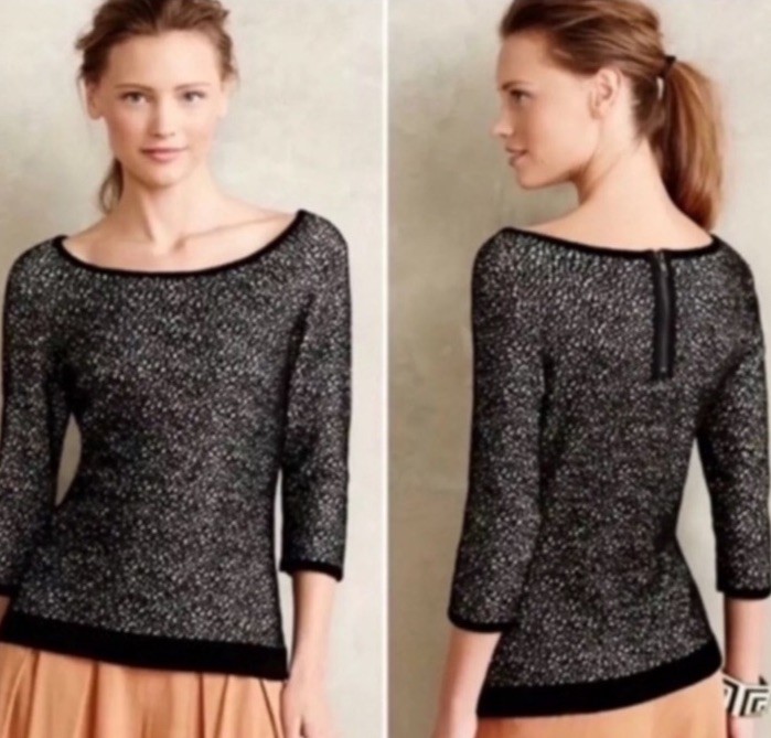 MOTH Black White Spotted Knit Top Women’s Size Small Scoop Neck
