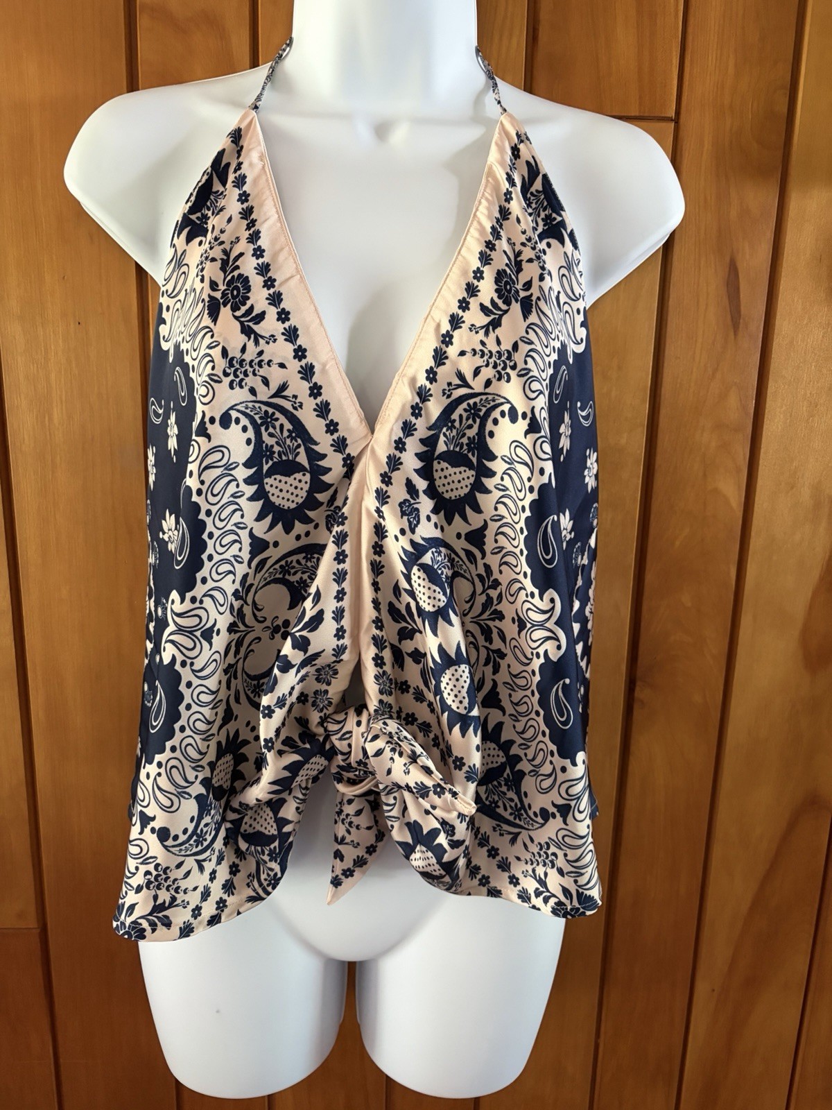 Agua Bendita Harmony Atma Silky Halter Tank Top L Blue