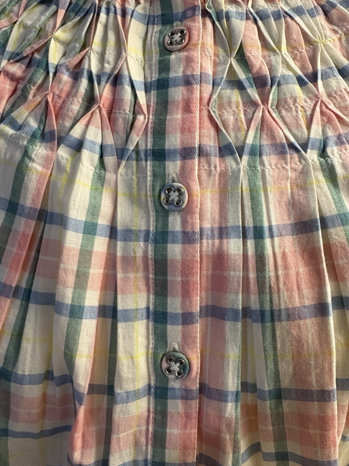 Boden UK 10 Smocking Detail Blouse multi-color checked 100% Cotton