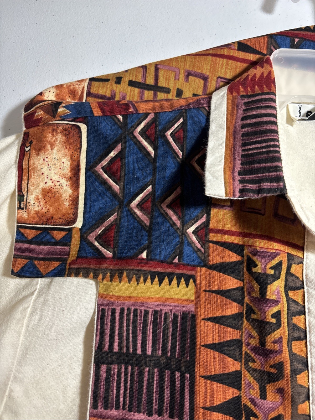 BANJO Western Bib Shirt Women’s M ?? (41×27″) Aztec Conch USA Vtg 80s 90s cotton