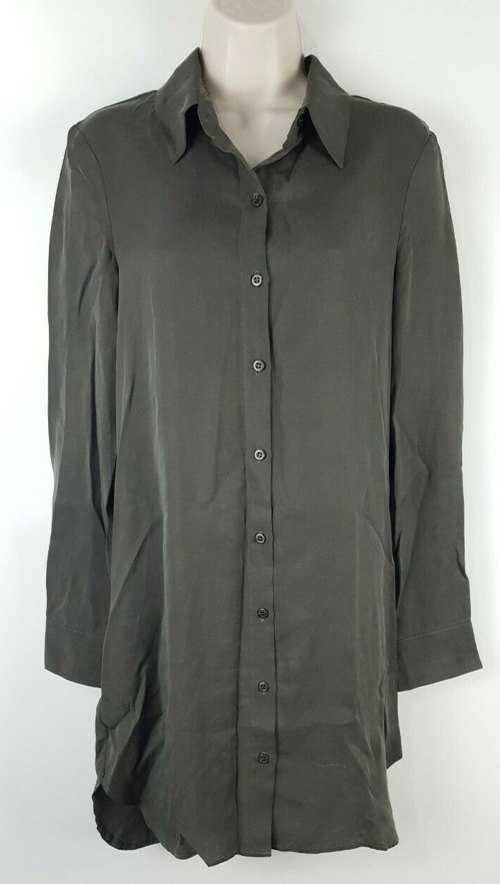 NWT WAYF Women’s Long Sleeve Button Front Tunic Shirt Sz XS Olive 100% Rayon