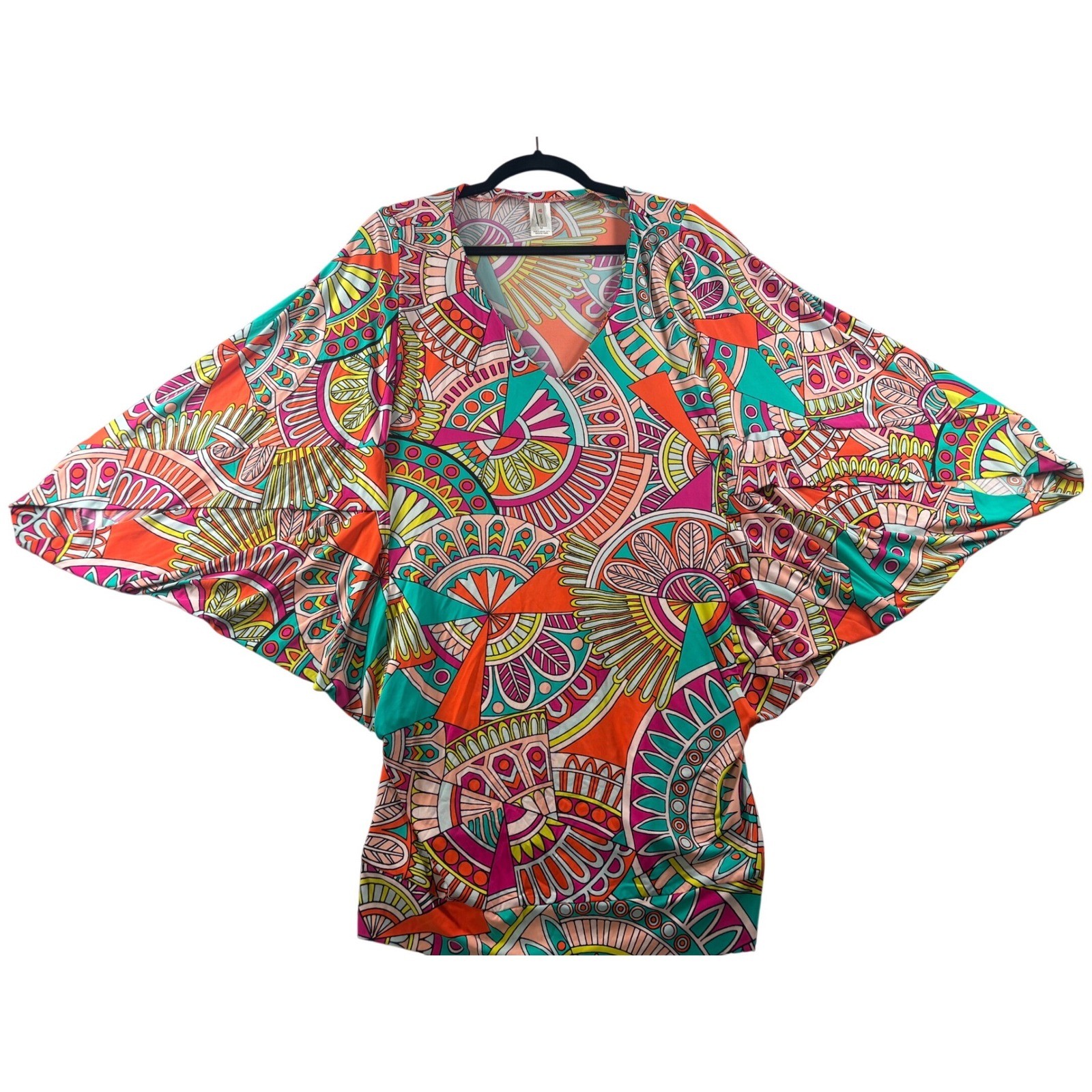 Cremieux Womens Batwing Sleeve Tunic Top Multi-Color Geometric Psychedelic Print