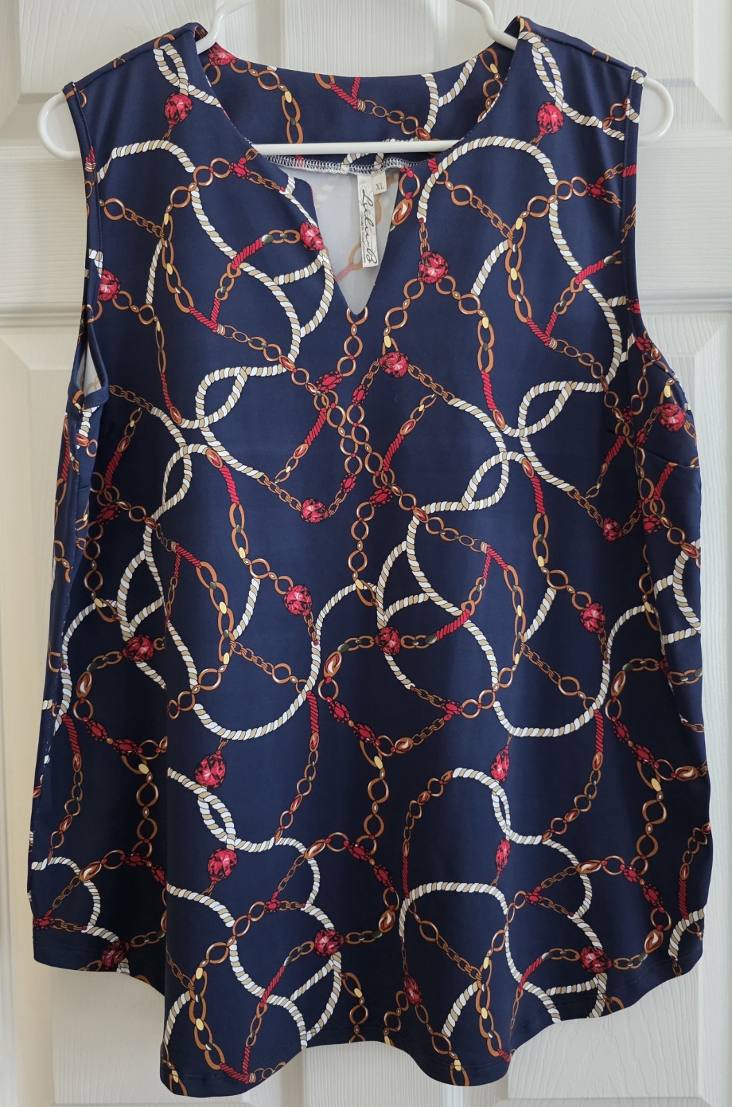 Lulu B XL Tank Top Rope Navy Chain V-Neck Sleeveless UPF Activeware Beachy