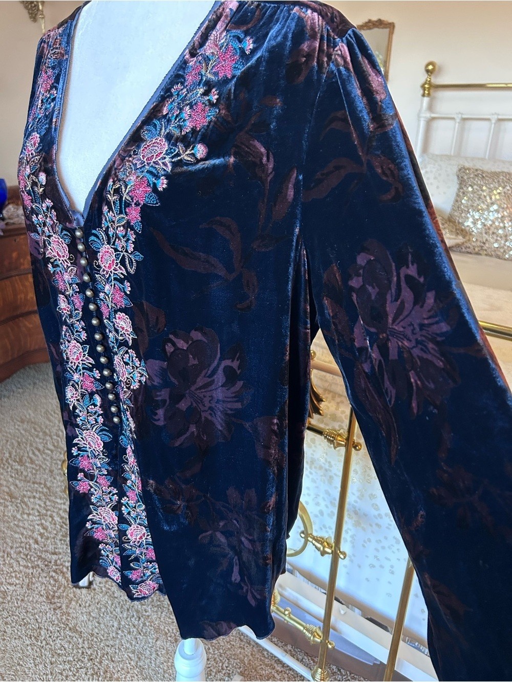 Sundance Embroidered Velvet Long Sleeve Top