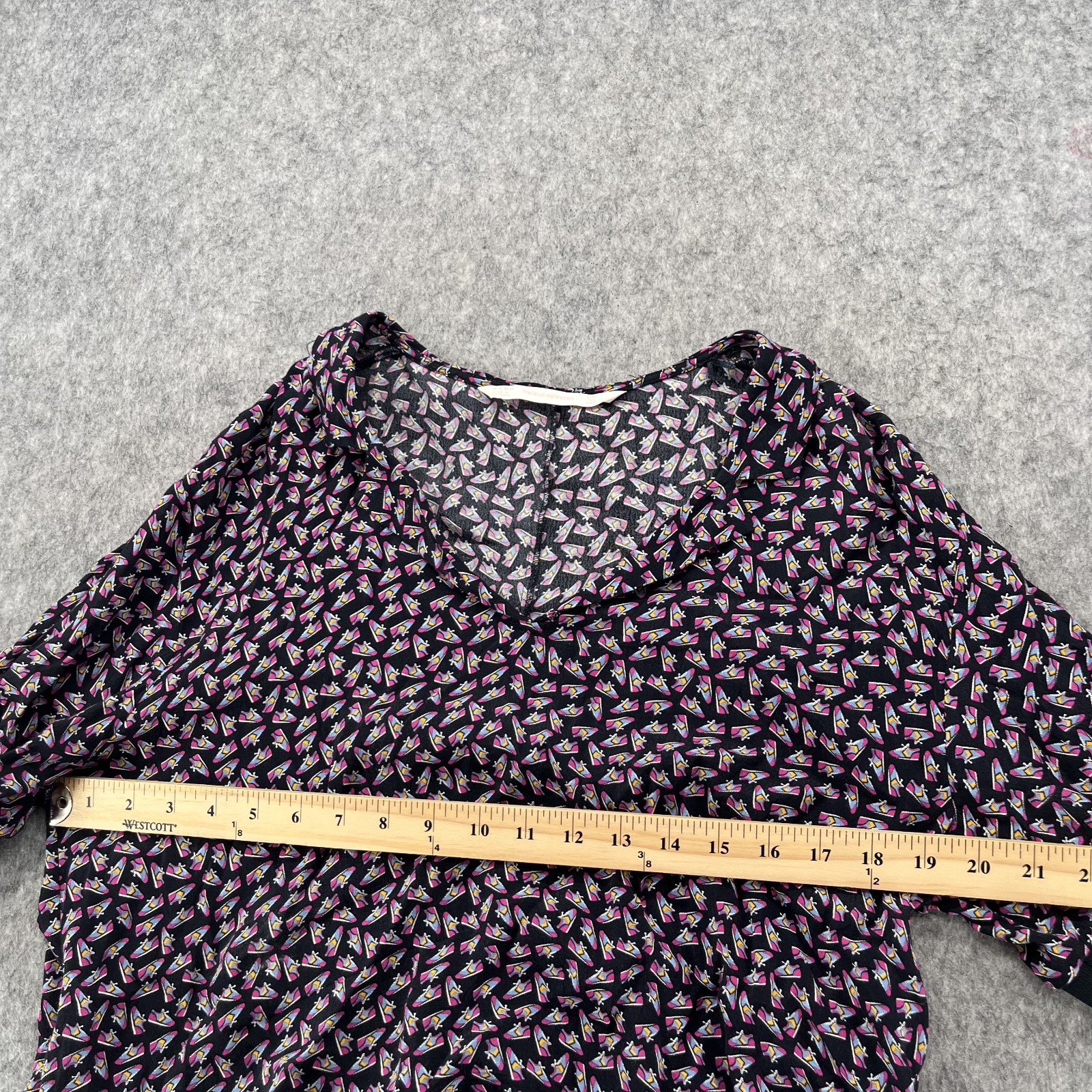 Zara Sneaker Shoe Print Tie Back Short Sleeve Top Womens Size L