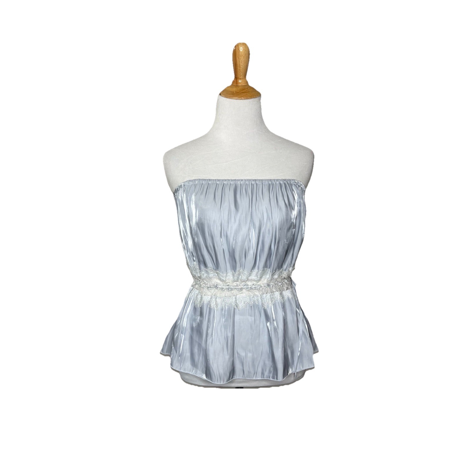 Intimately Free People Tellin You Blue Tube Top Satin Size Medium White Lace