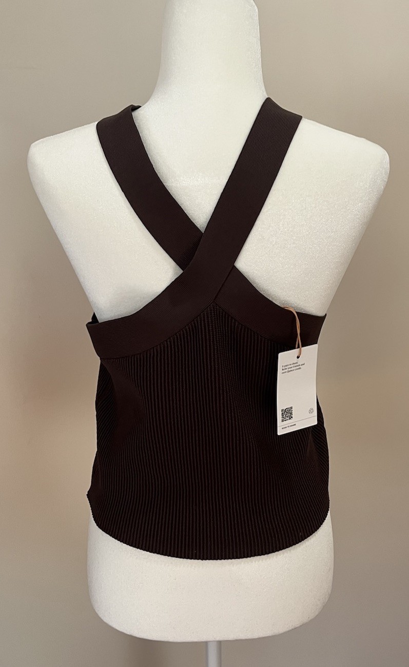 NWT Quince Brown Knit Ribbed Nylon Blend Cropped Halter Tank Top Sz. XL