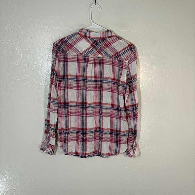 Rails Shirt Womens XS White Peach Fuchsia Plaid Charli Linen Blend Button Down