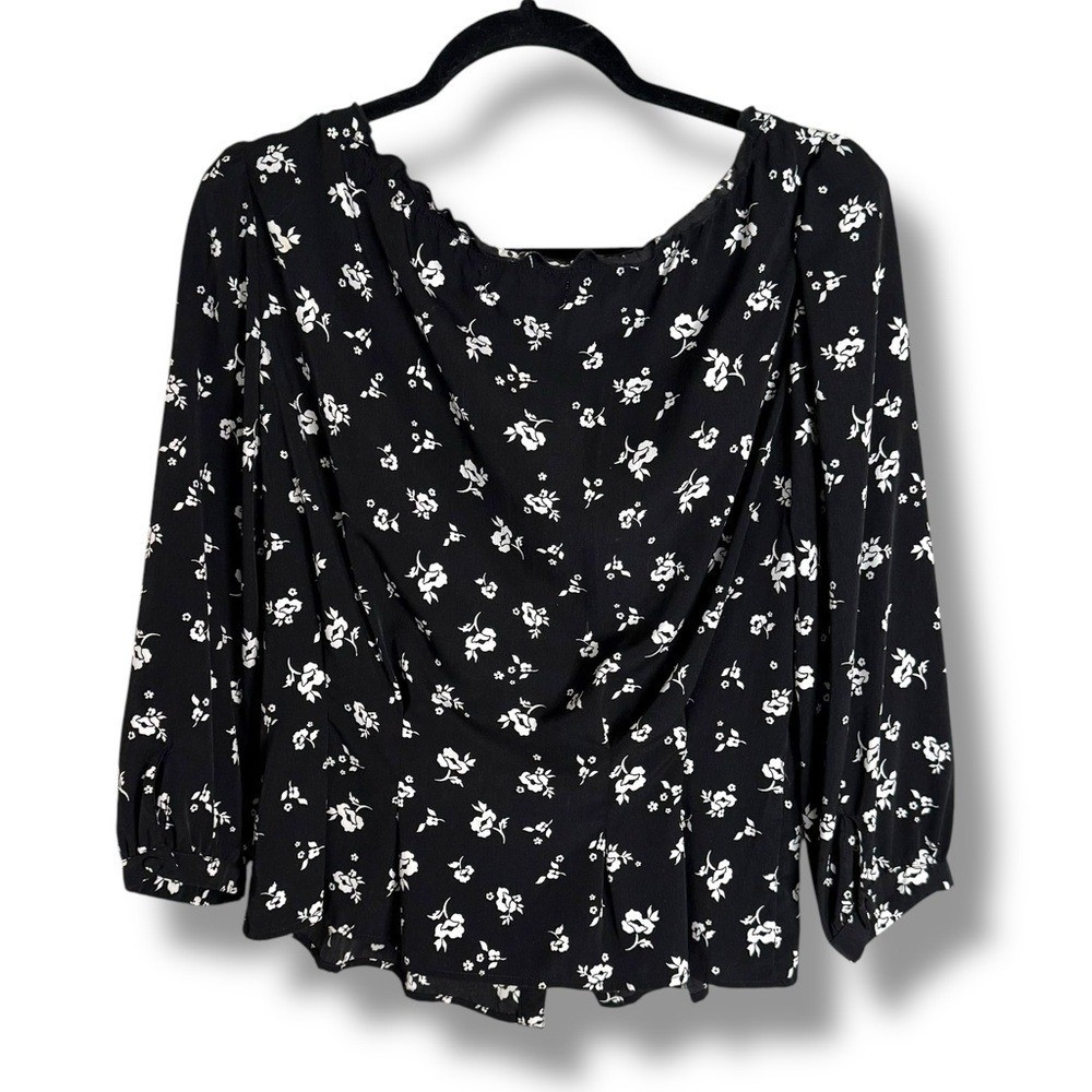 Sweet Baby Jamie Black with White Floral 3/4 Sleeve Blouse Size Large