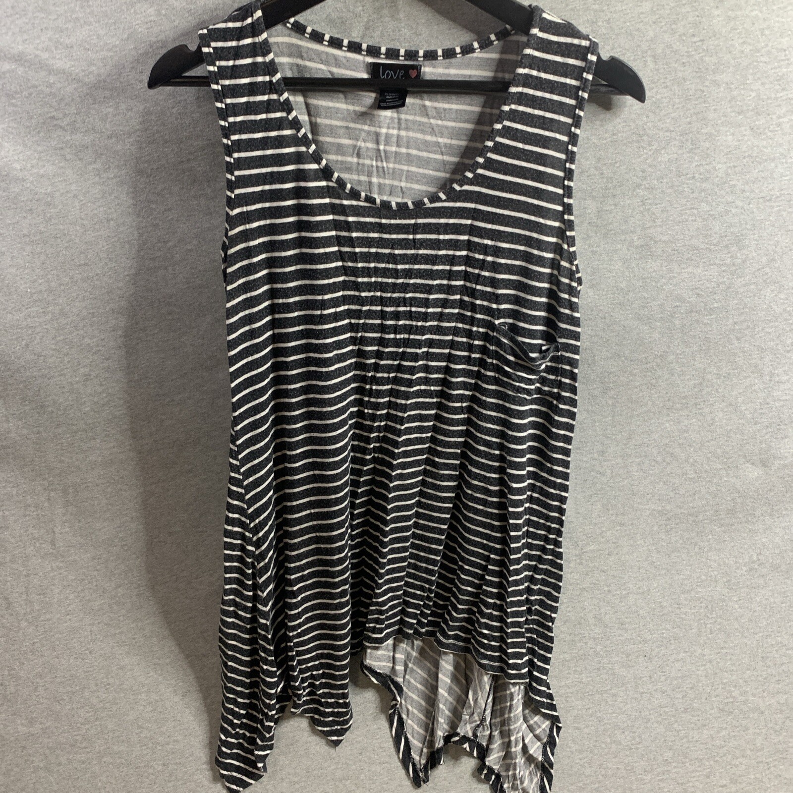 Love Striped Shirt Blouse Size Large Stretch Front Pocket Back Panel Stripes