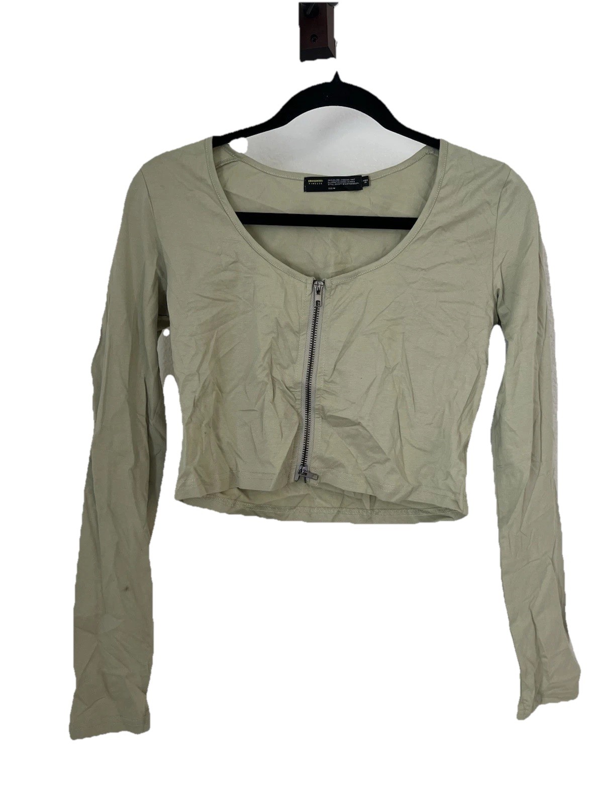 FINESSE Sage Green Long Sleeve Zip-Front Cropped Top M #0062