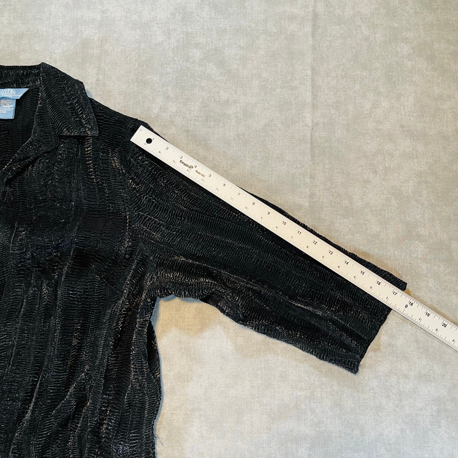 Napa Valley Woman 1X Blouse Shirt Black Metallic Crinkle Textured Button Up