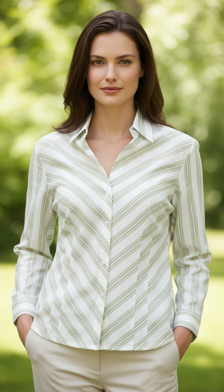 Worthington Easy Care Button Up Shirt Stripes Stretch Long Sleeve Size 12