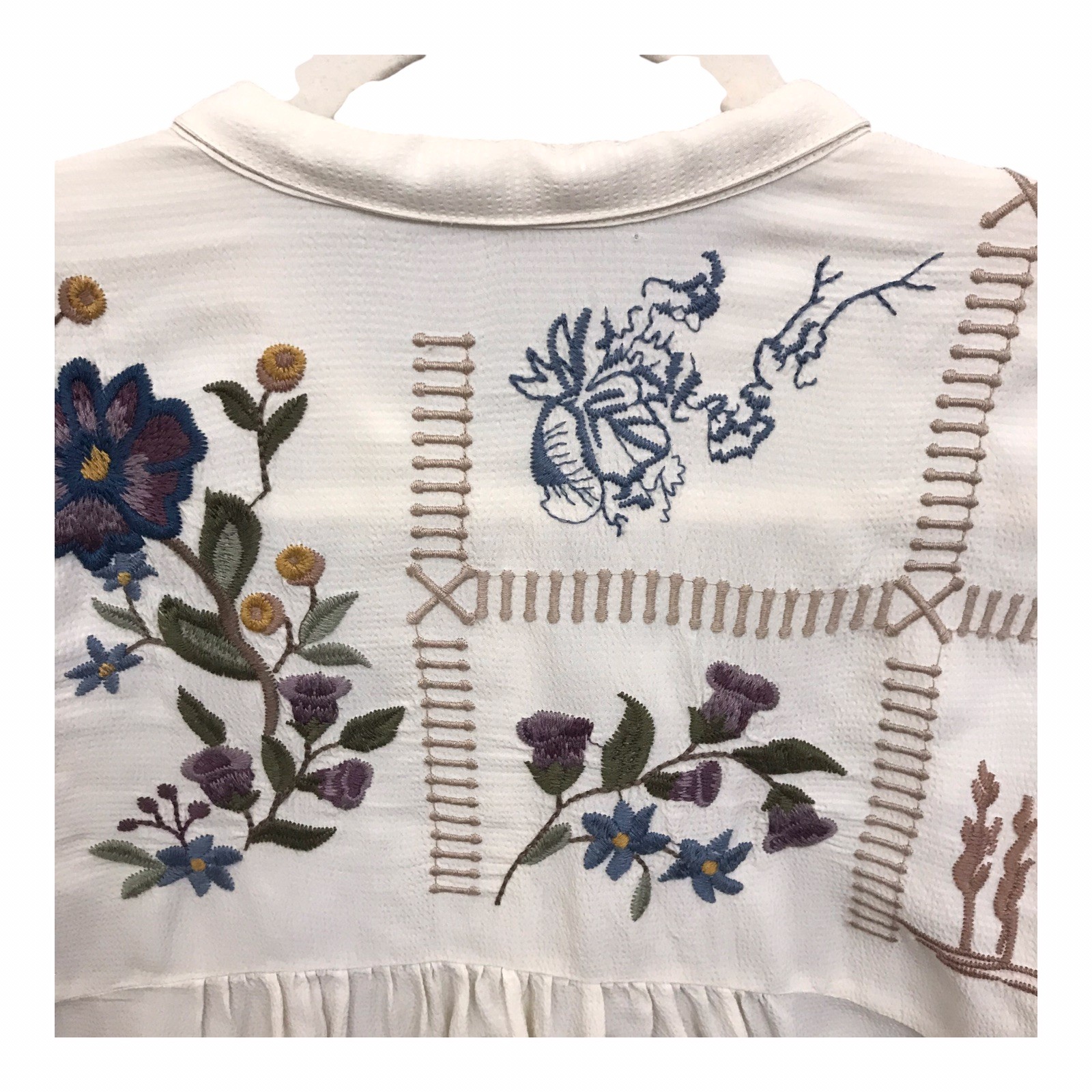 Johnny Was Mabel Tunic Top In Shell Embroidered Floral Boho Boxy Sz XS