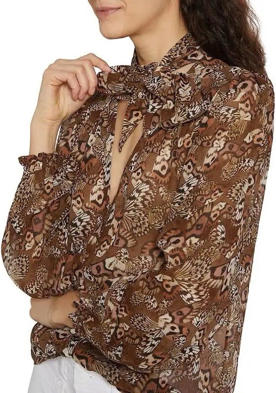PAIGE MARCELA SILK CHIFFON BLOUSE BUTTERFLY PRINT CINNAMON MULTI SMALL NWOT