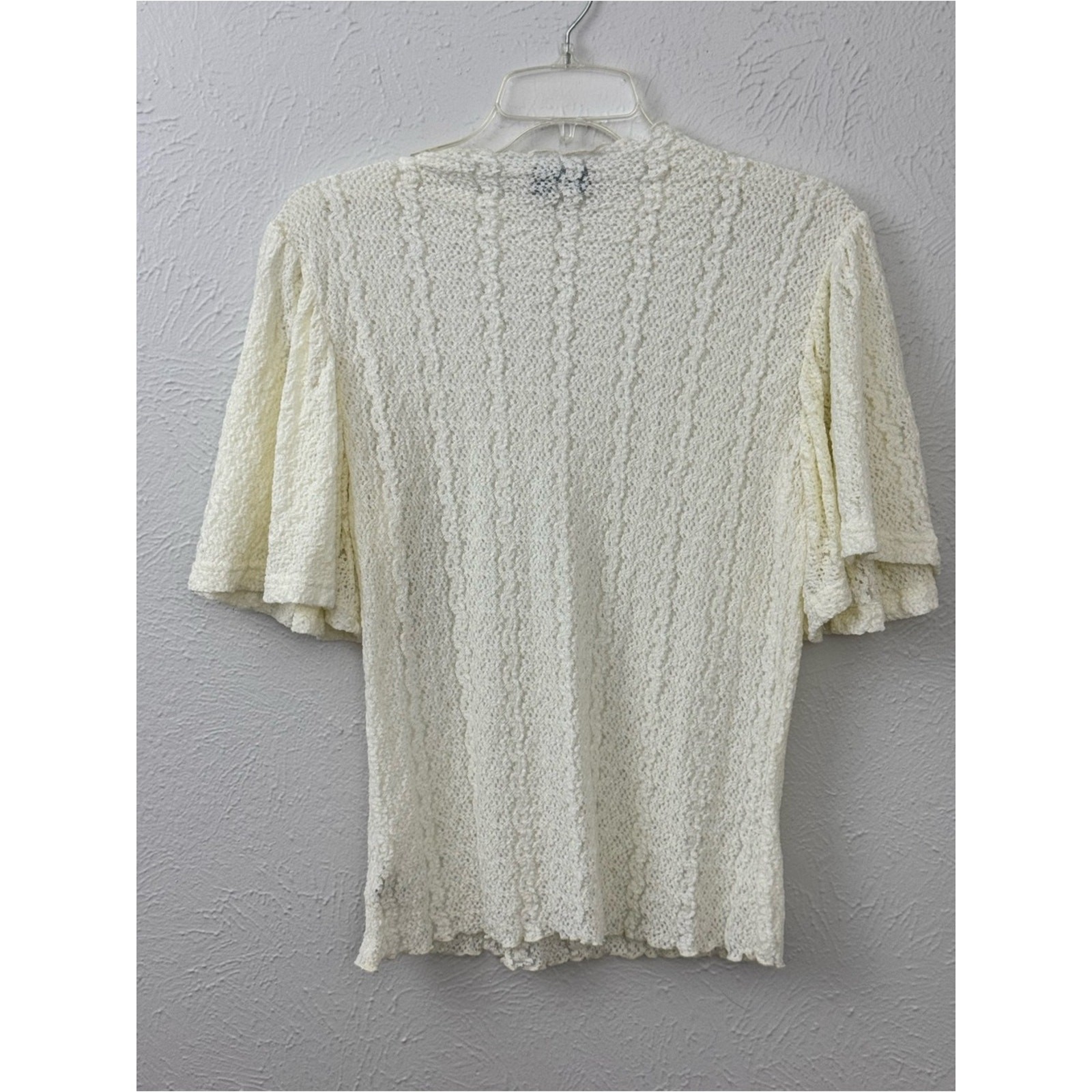 Rockin G Cream Lace Knit Flutter Sleeve Top Boho Cottagecore Blouse Size Large