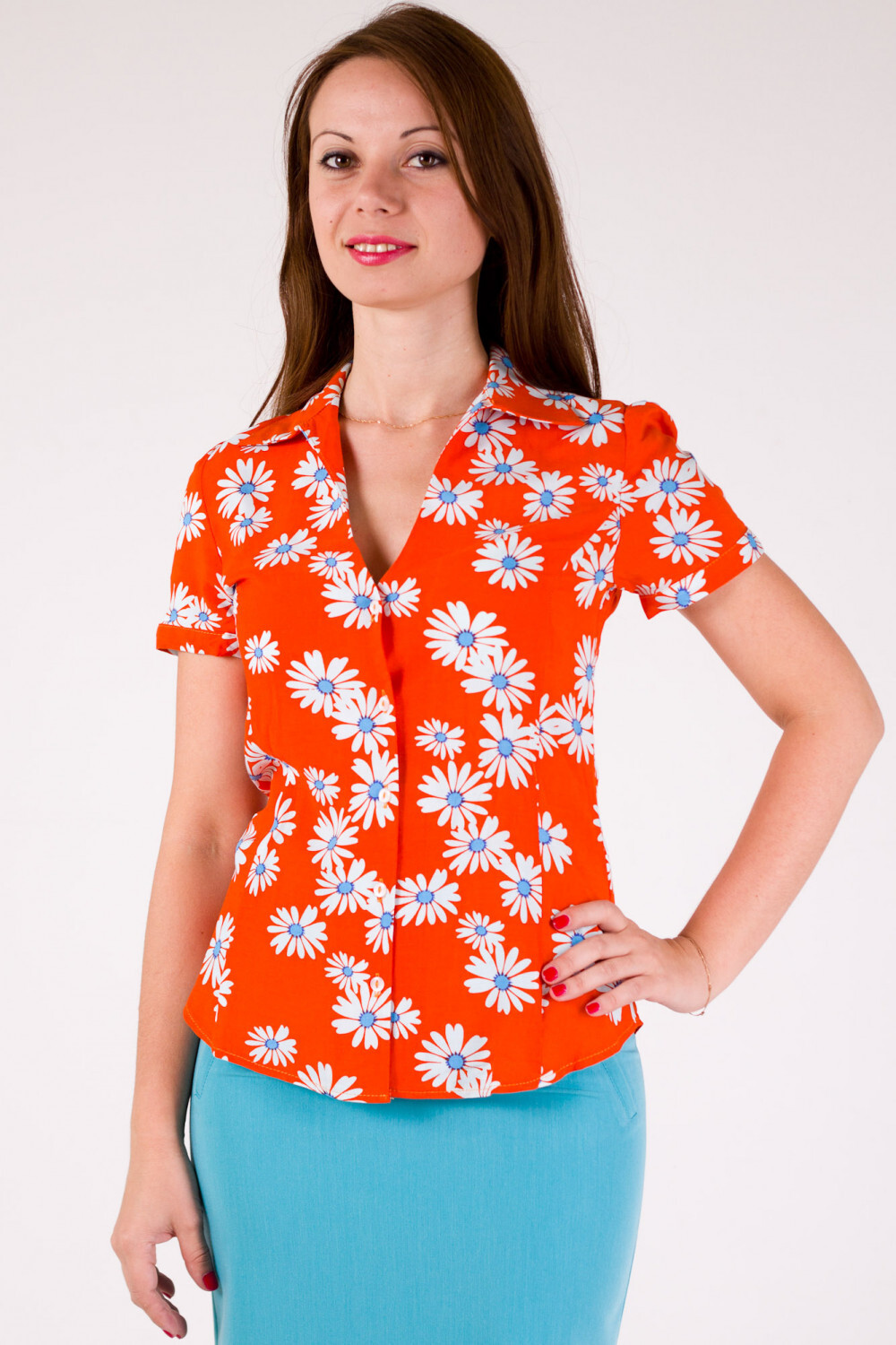 Blouse Orange in Camomiles Size 0 US Fashionable NEW High Quality