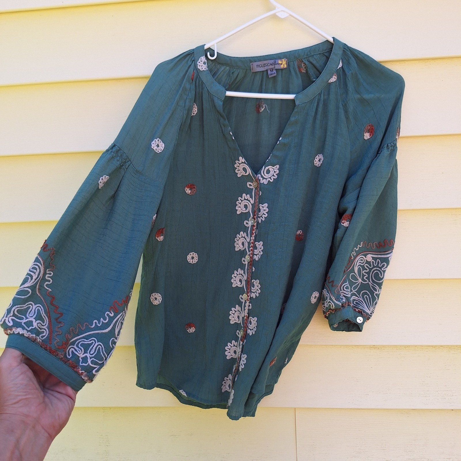 Anthropologie M Boho Tunic Top Figueroa & Flower Floral Peasant Festival Hippie