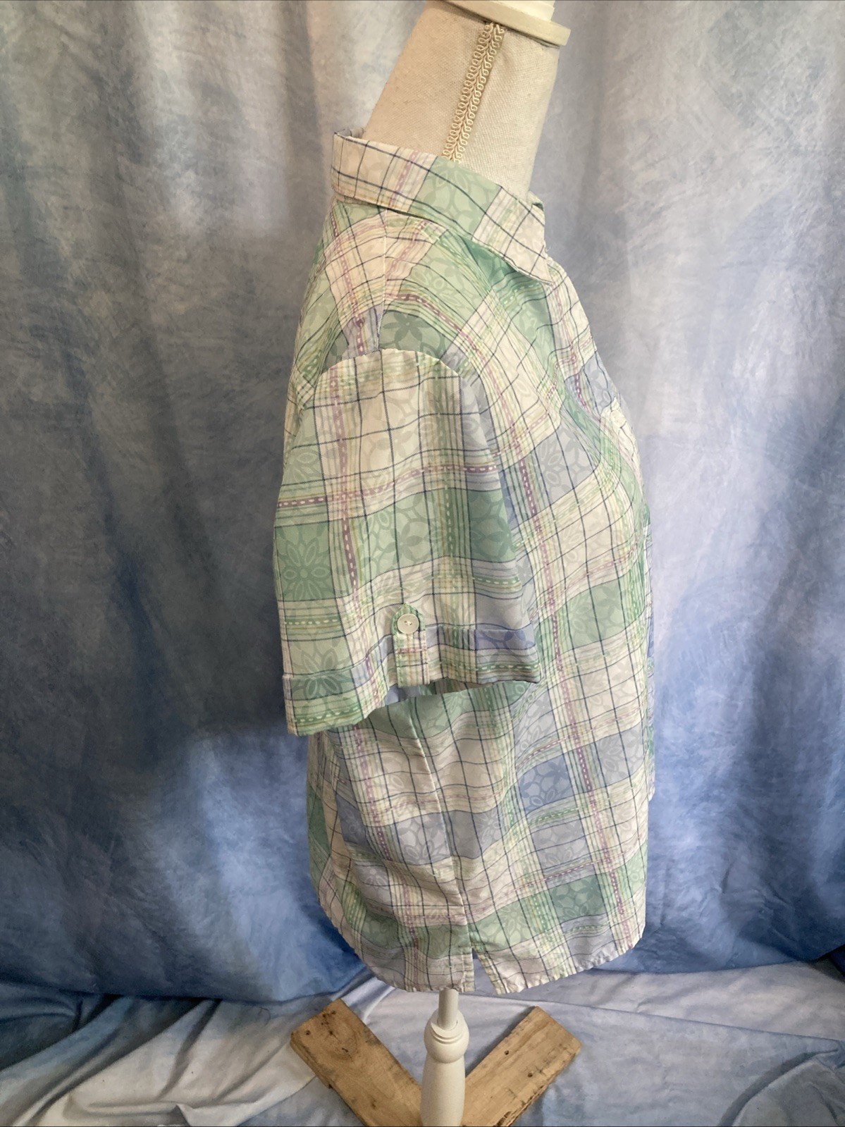 Alfred Dunner Pastel Plaid Button-Down Shirt S Cottagecore Grandmacore Floral