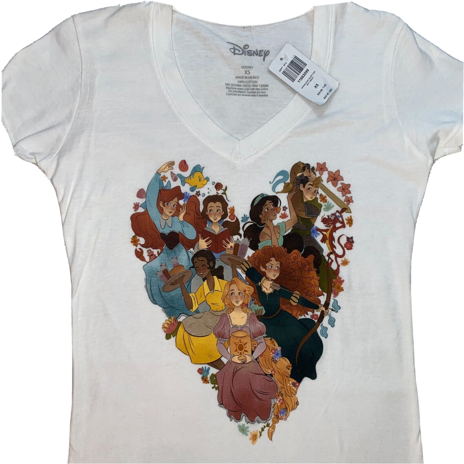 Disney Princess Heart Girls V-Neck T-Shirt Women’s Size XS Tee NWT