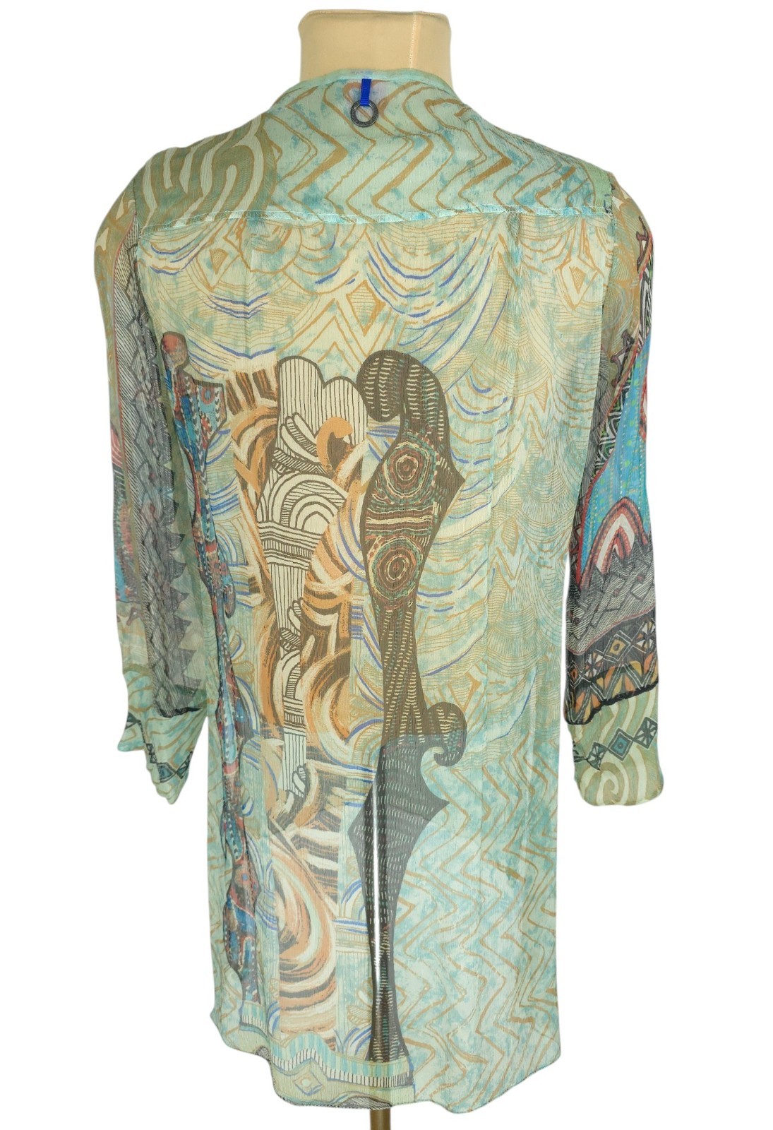 Save The Queen! Mesh Sheer Boho Top Tunika Blouse Size L Mint Green Embroidered