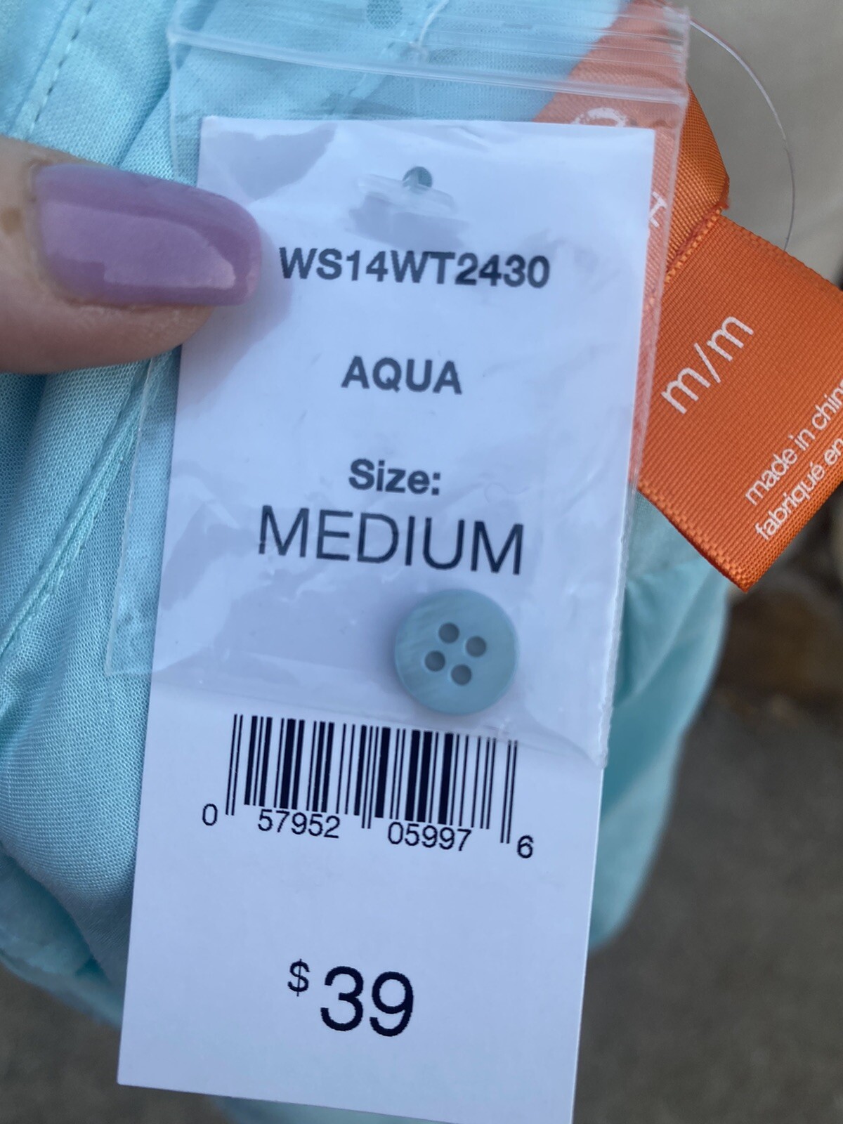Joe Fresh Medium Aqua Blue Long Roll Tab Sleeve Rayon Shirt Lightweight NWT