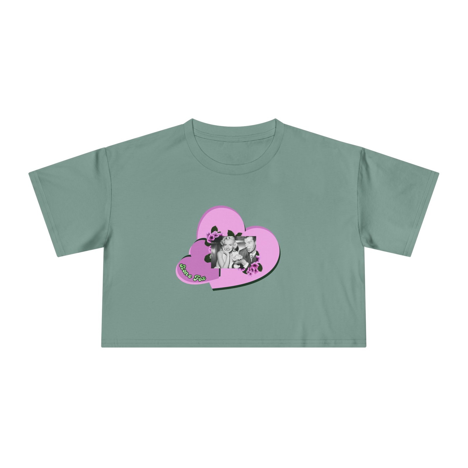 Vintage Photo Heart collage Crop Tee | Floral Pink Heart