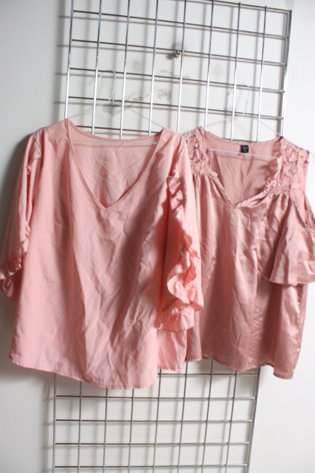 2 x Shein Womens Chiffon Satin Top Bundle – Pink – Size 1XL (n41)
