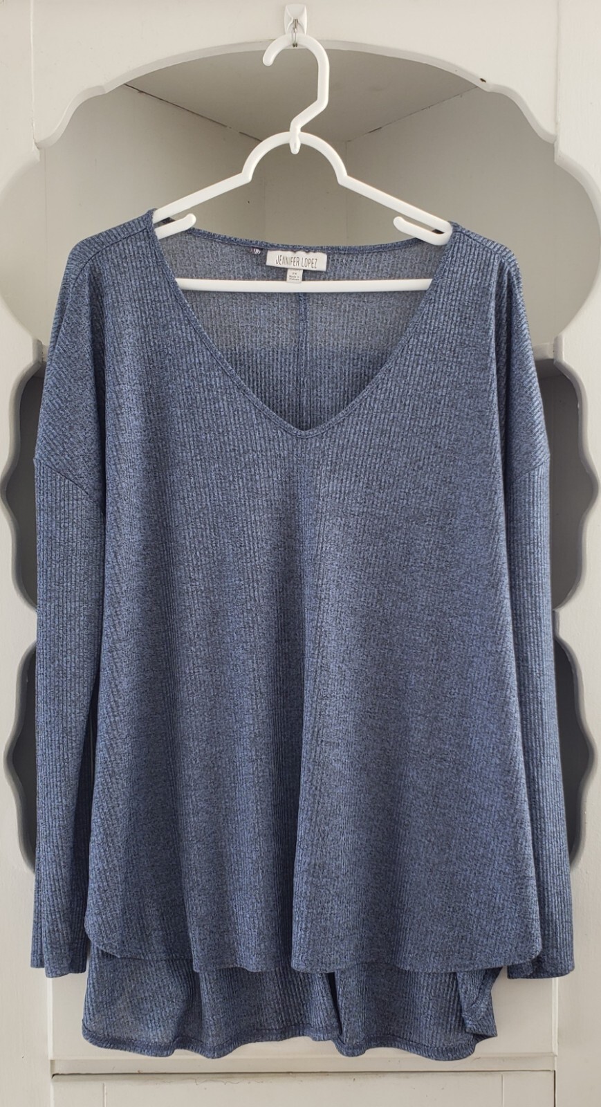 Jennifer Lopez Women Pullover Blouse Size 2X Blue Shimmery Party Cocktail Top