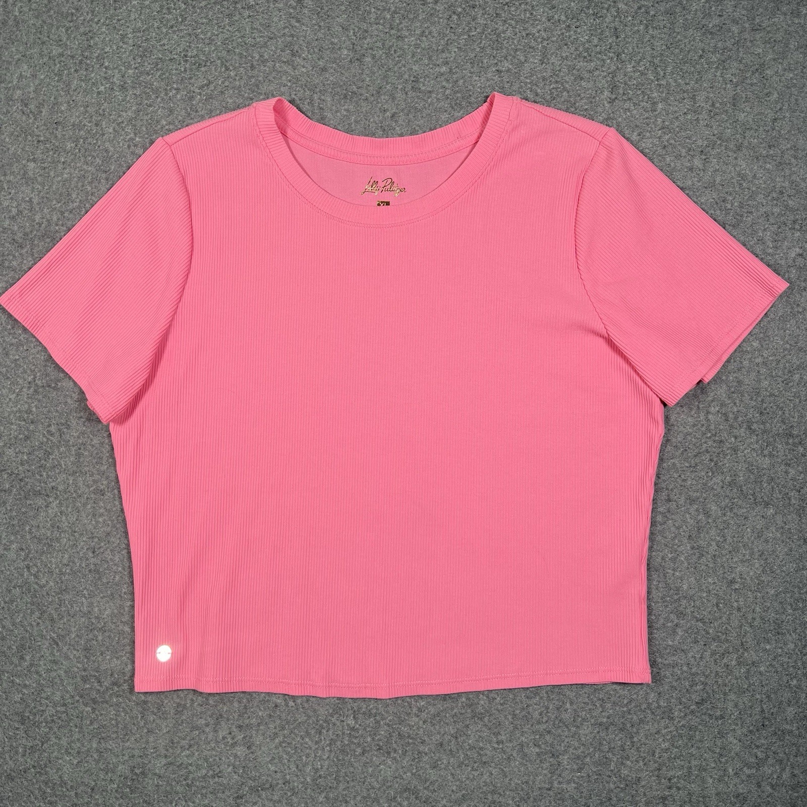 Lilly Pulitzer Minnie Knit Crop Top XL Confetti Pink Ribbed Short Sleeve