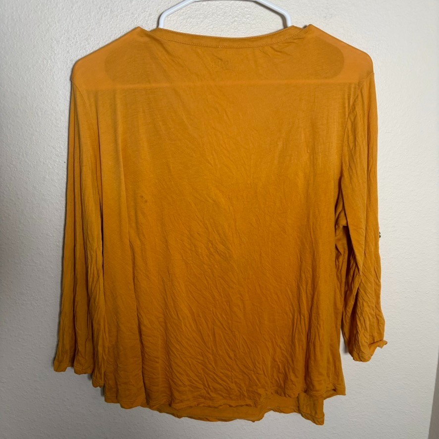 Soho Jeans Blouse Women’s Medium Mustard V-Neck Pocket 3/4 Sleeve Shirt Top