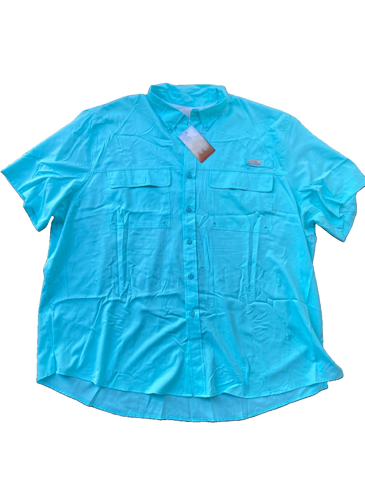 Ocean & Coast Aqua Blue Fishing Shirt Sz 2X Short Sleeve Mesh Lined Quick Drying