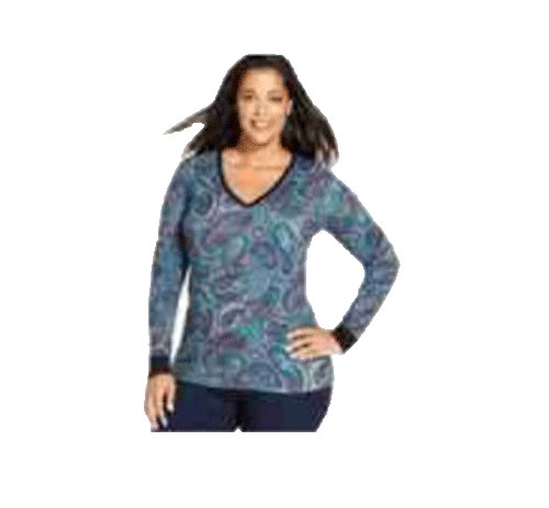 NEW JONES NEW YORK BLUE GREEN PAISLEY COTTON SHIRT BLOUSE SIZE S