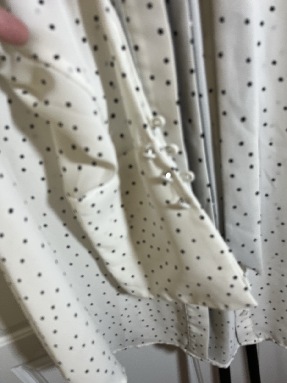 White House Black Market White Black Polka Dot Blouse Tie Neck 10 Bell Sleeve