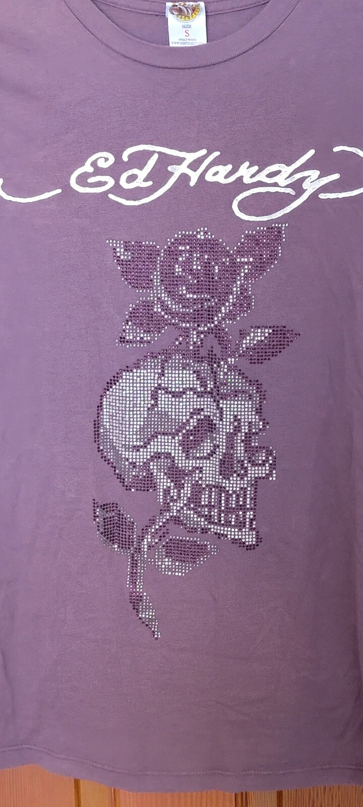 Ed Hardy Swarovski Skull Rose Tattoo Long Sleeve Woman’s Top Y2K Small