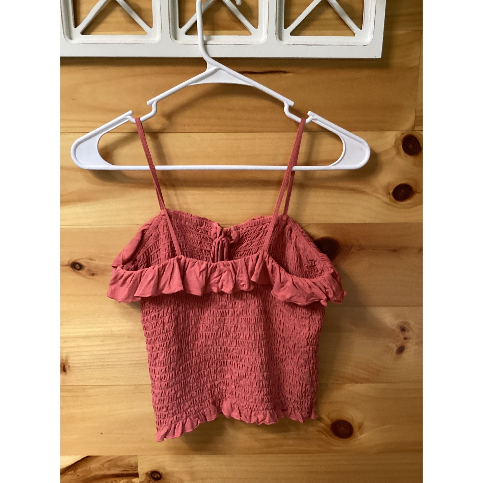 American Eagle Smocked Ruffle Tie Front Cami Top Dark Rose Gold Womens Medium