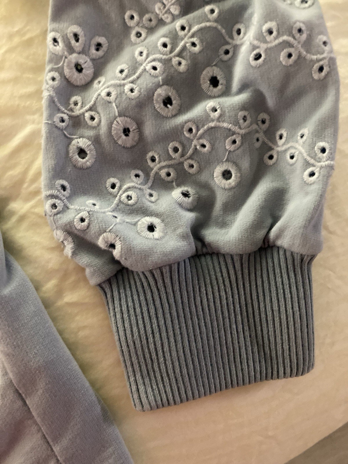 Anthropologie Blue Knit Pullover Top Embroidered Tie-Back Long Sleeve L
