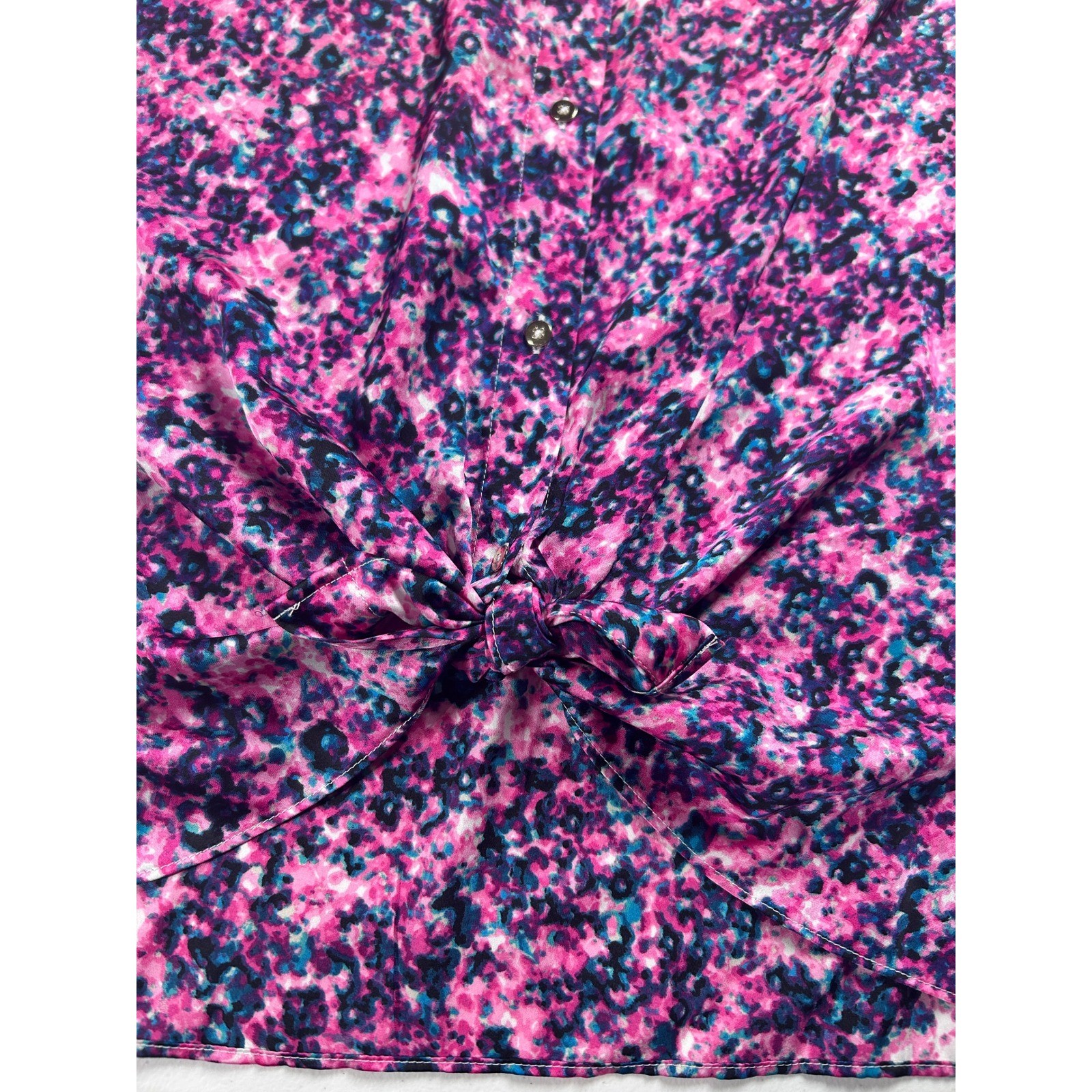 Bold Elements Blouse Floral Print Long Sleeve Button Down Knot Front Size XL NEW