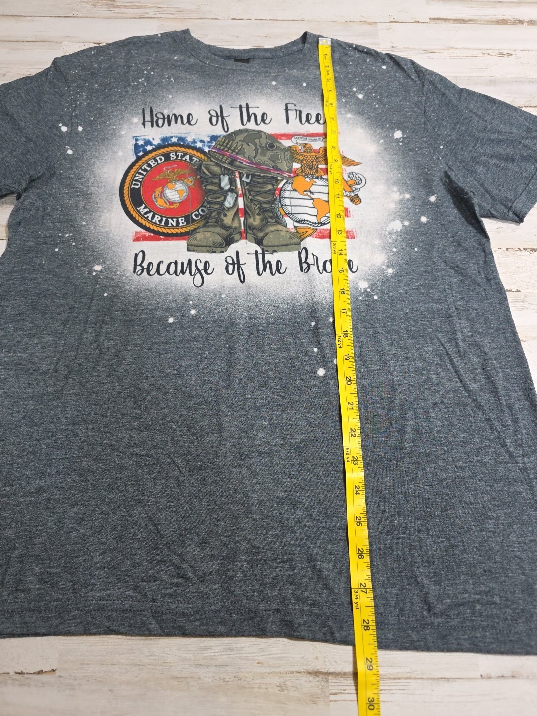 Sz Large “Home of the free because of the brave” Marines TShirt Distressed