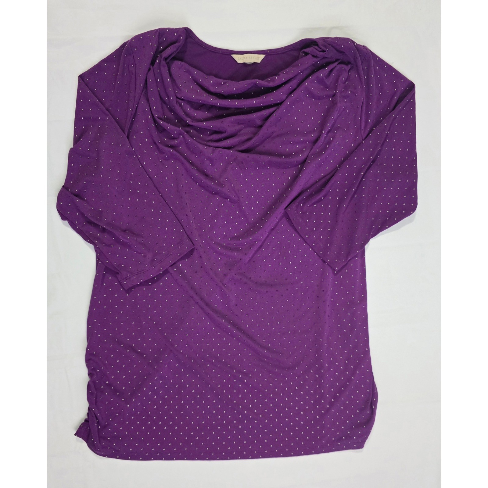 Laura Ashley Purple Cowl Neck Studded 3/4 Sleeve Ruched Top Plum Womens XL