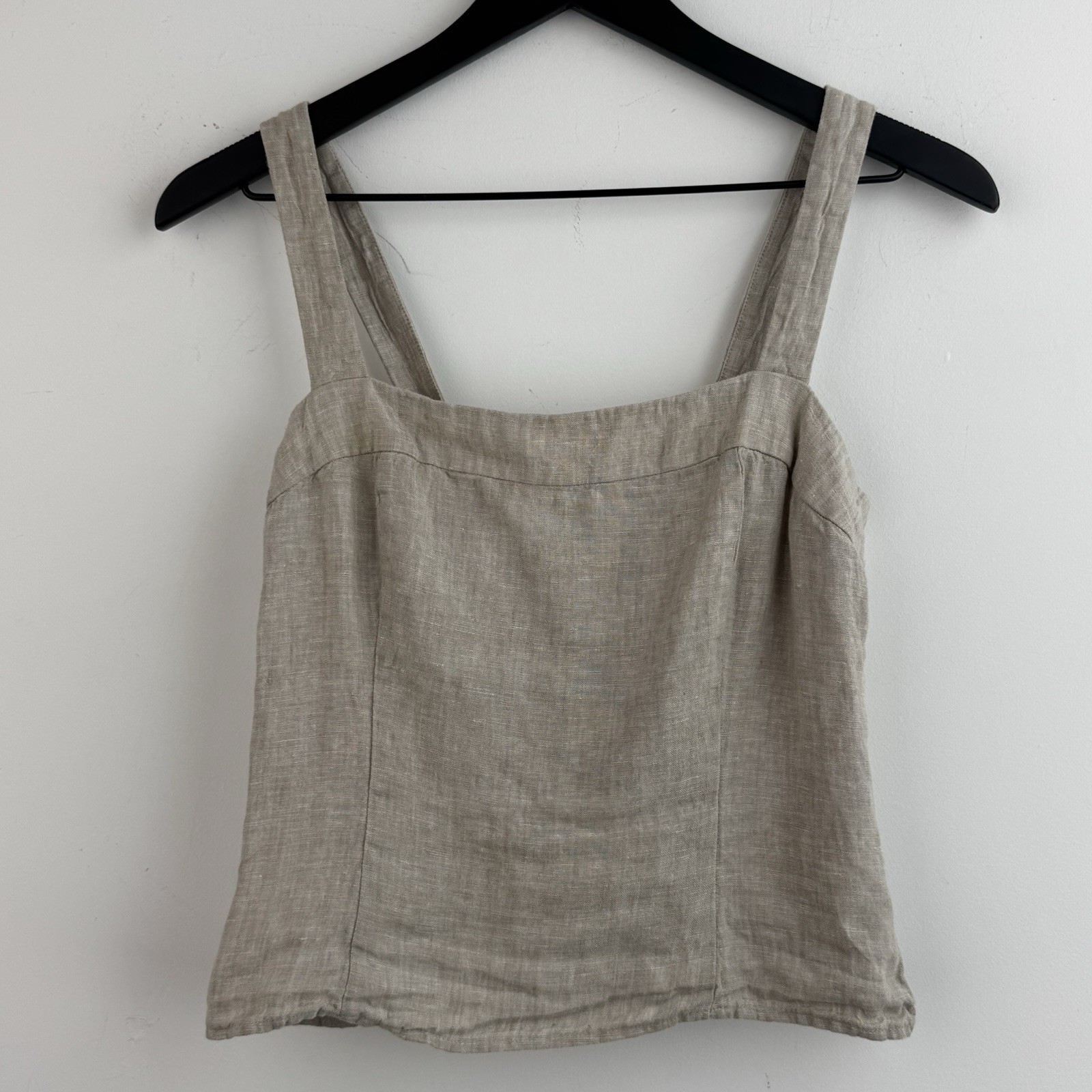 Quince Tank Top Women’s S Beige 100% European Linen Square Neck Fitted Natural