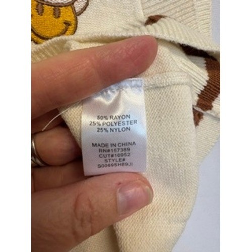 Altar’d State Cream Smiley Face Cowboy Hat V-Neck Sweater Vest Brown Trim Small